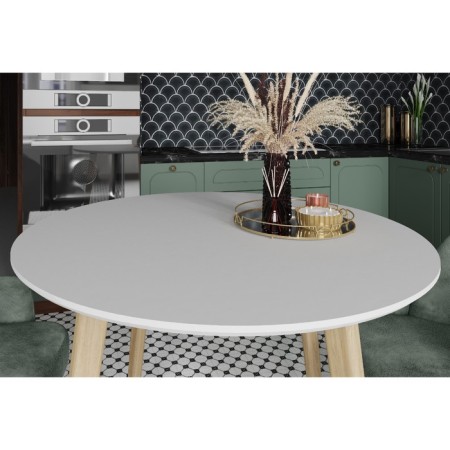 Dining table "Morgan", 900 × 900 × 756 mm, white color / oak oak-1