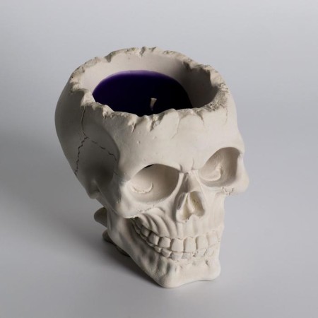 Figure candle in concrete "Crying skull", purple-5