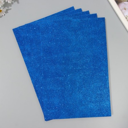 A set of glitter foamiran (5 sheets) 2 mm, 20x30 cm, blue