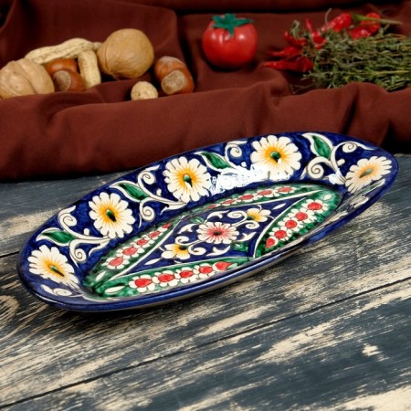 The herdgehog of Rishtan ceramics "Flowers", 24 cm, blue, mix-3