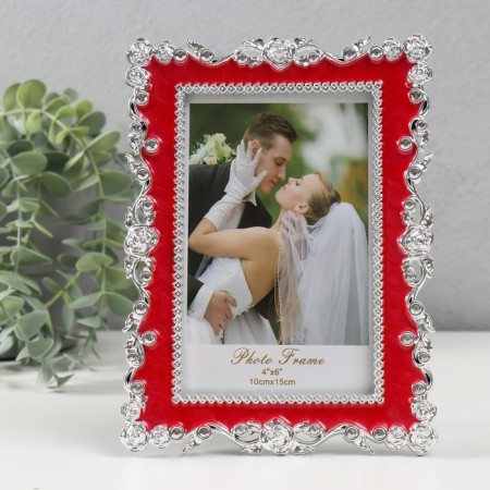 Photo frame plastic for metal 10x15 cm "Garden roses" red with silver 13.3x18 cm