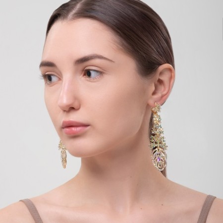 Hanging earrings with rhinestones "evening" tail, rainbow color in gold, 8 cm-3