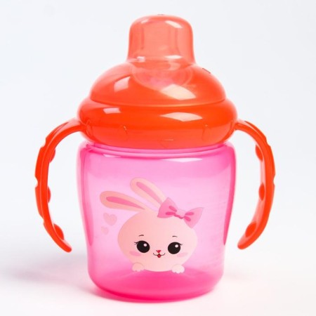 Drunker - children's impotion with soft nose "Bunny Polly", 250 ml., With handles, pink color-1