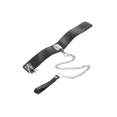 Collar Toyfa Theater, leather, with a leash, black, 44 cm-3
