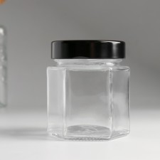Bank for candles glass with a hexagon lid is a transparent 180 ml 6.5x6.5x8.5 cm