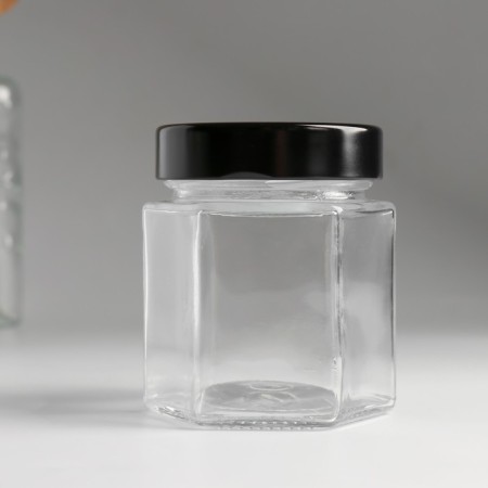 Bank for candles glass with a hexagon lid is a transparent 180 ml 6.5x6.5x8.5 cm