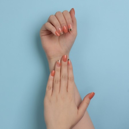 Flower overhead nails, 12 pcs, with adhesive plates, soft square shape, peach/milk color-10