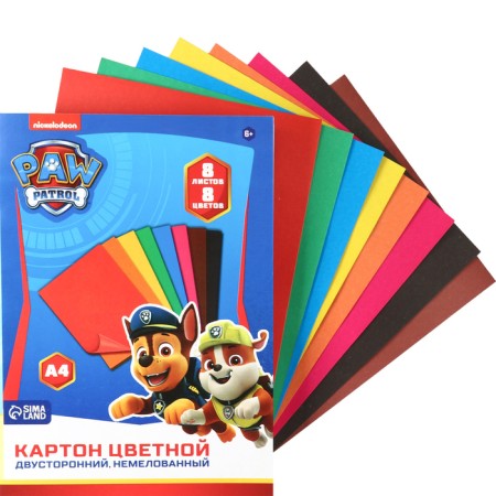 Cardboard color, A4, 8 sheets, 8 colors, non -mercenary, bilateral, in the folder, 220 g/m², puppy patrol-4