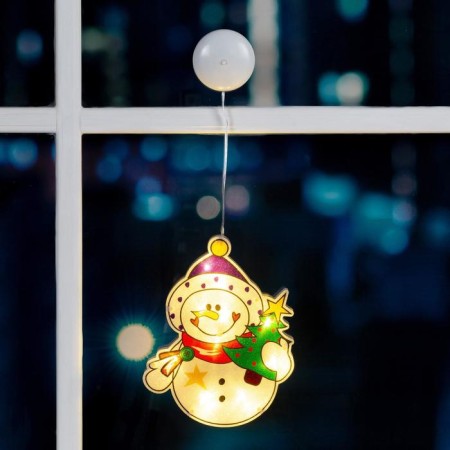 LED figure on the suction cup “Snowman” 19 × 22 cm, plastic, batteries AAAX3 (not in the kit), glow warm white