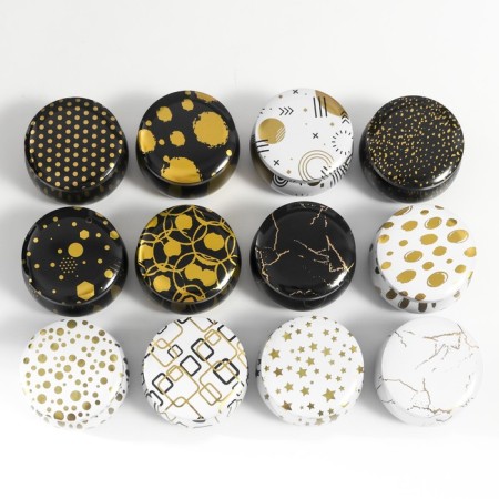 Casket Metal Round "Drawings with gold on white and black" mix 5.2x7.5x7.5 cm-8