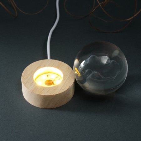 Souvenir glass backlight "Shar. Geometry of the mountain" D = 6 cm stand wood, usb-8