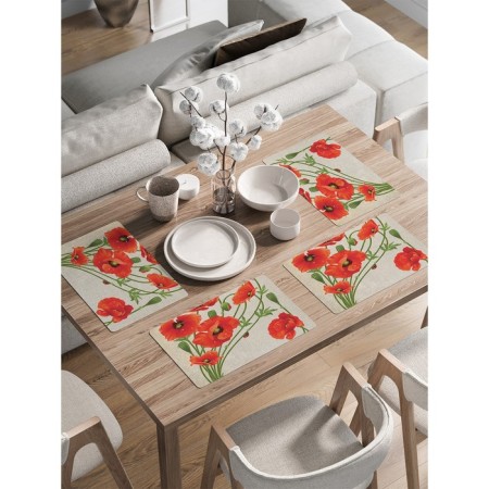 A set of napkins for setting the table “Bouquet of poppies”, rectangular, rounded edges, size 30x46 cm, 4 pcs