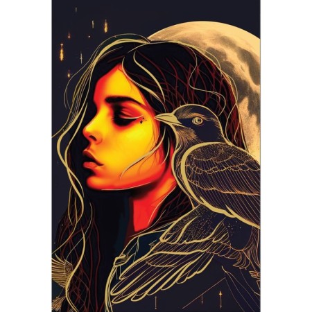 Picture on numbers with a subframe and rubbing "Golden Raven", 20 x 30 cm-1