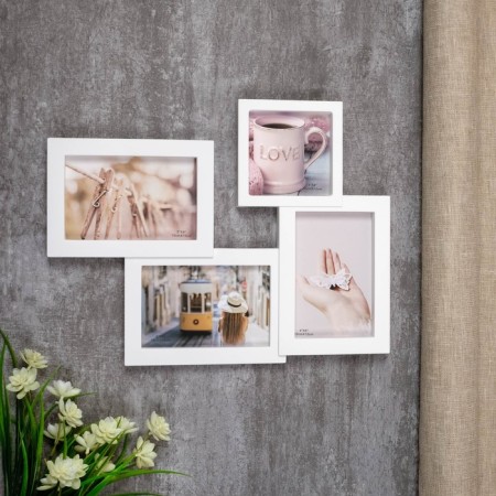 Photo frame plastic in 4 photos 10x10, 10x15 cm "Simple" white 29x37.5 cm