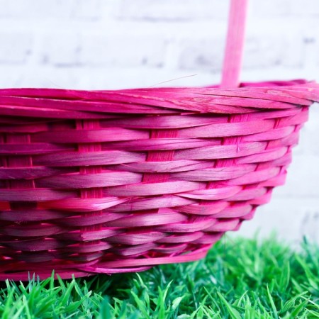 Wicker basket, bamboo, pink, low-3