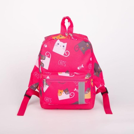 Baby backpack with zipper, external pocket, reflective strip, pink color