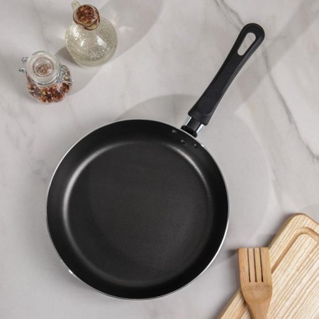 Pan PROMO, D = 24 cm, glass cover, plastic handle, anti -stick coating, black color-1
