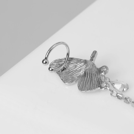Earring "Kaff" butterfly in flight, white-gray color in silver-2