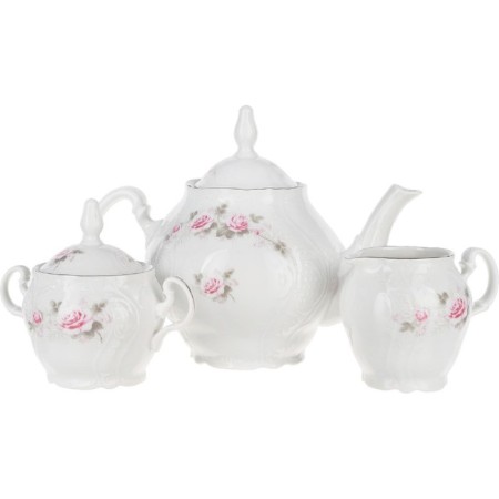 Tea Service 6/9 Bernadotte, decor "Pale roses, platinum layout", 15 items-1