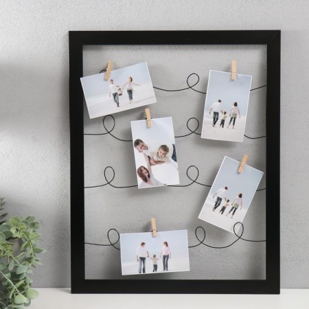 Photo frame plastic in 5 photos "Funny curls" with clothespins, black 50x40 cm