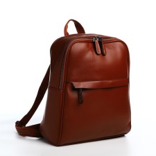 Women's backpack made of artificial leather with lightning, 2 pockets, brown color
