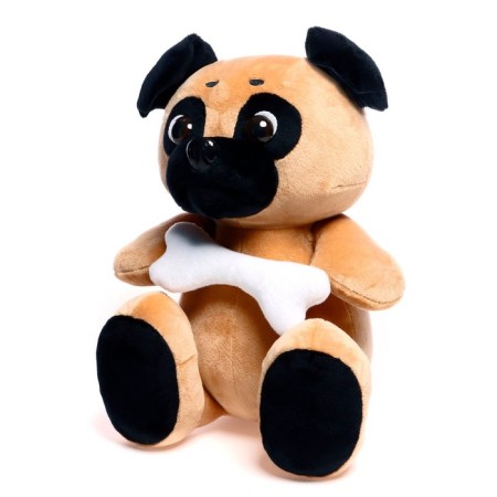 Soft toy "dog pugs", with a bone, 25 cm-1
