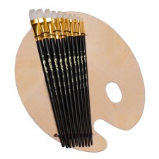 A set of brushes of bristles 10 pieces of rubloff set No. 42: flat No.: 4; 6; 7; 8; 10; 12; 14; 16; 18; 20; The handle is long, on a wooden palette