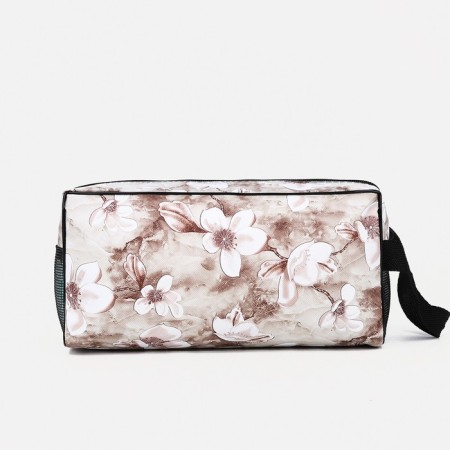 Cosmetic bag on a zipper, with a grid, beige color-1