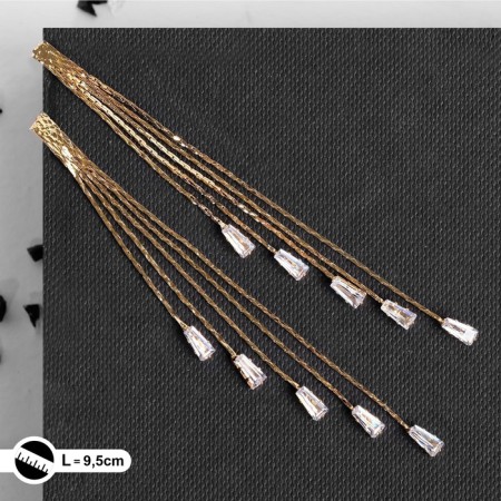 Hanging earrings with the rhinestones "celebrity" 5 threads, white color in gold, 9.5 cm-2