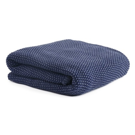 Blave made of washed cotton dark blue in color Essential, size 130x180 cm-3