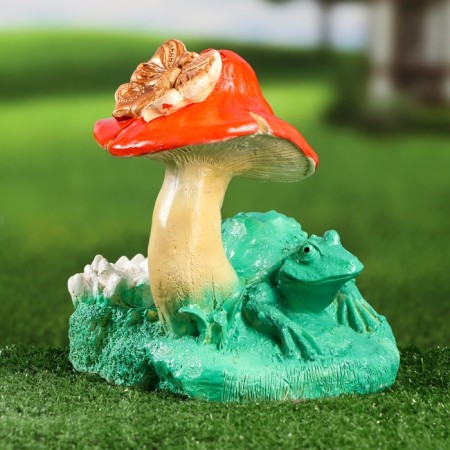 Garden figure "Frog on the mushroom" 21x18x20cm-4