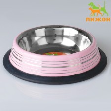 A bowl with a non -slip base color with stripes, 230 ml, pink