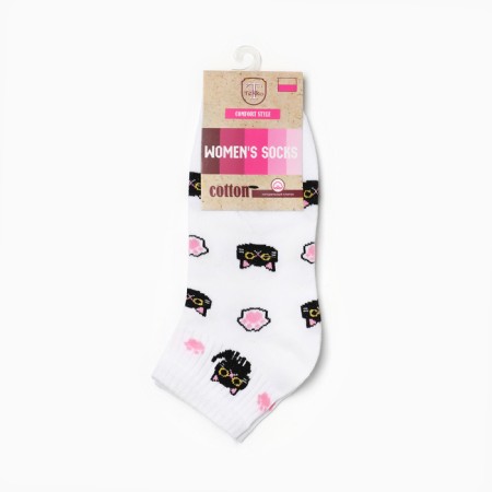 Women's socks "cat", white color, rr 23-25-2