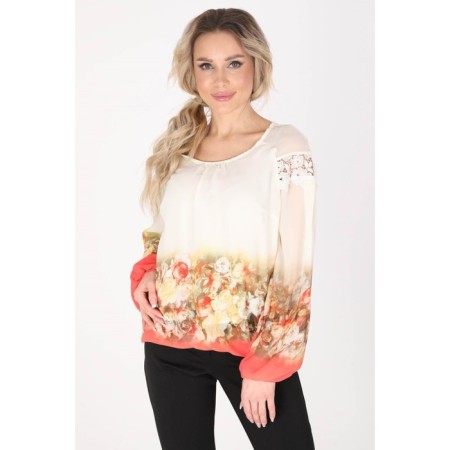Female blouse, size 42, white color, coral-4