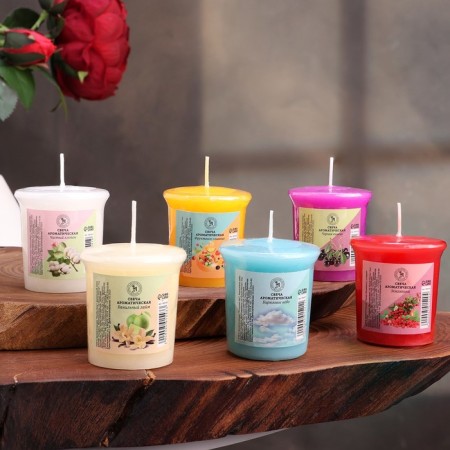 Aromatic candle "Cherry, fruits, strawberries, vanilla, freshness, cotton", set 6 in 1-3