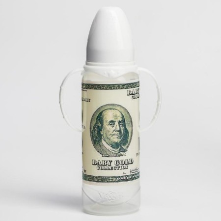A bottle for feeding “100 dollars”, 250 ml., Classic throat, 3 months, cylinder, with handles-1
