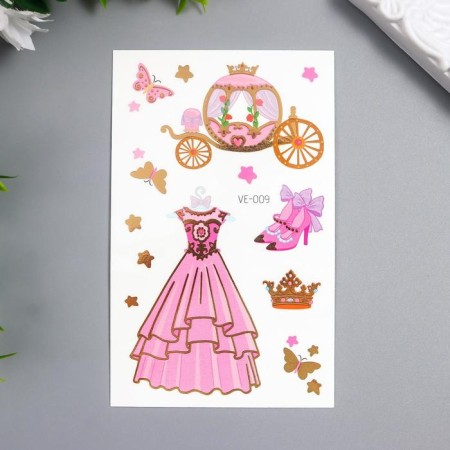 Tattoo on the body color "Princess outfits" with gold mix 12x7.5 cm-1