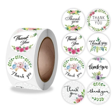 Stick Paper "Thank you. Flowers" d = 2.5 cm 500 pcs in a roll 3x6.5x6.5 cm