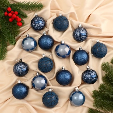 Set of balls plastic D-6 cm, 16 pcs "Melody" pattern, blue