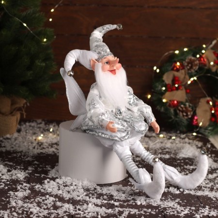 New Year's jester "with wings" sits, moves, 39x14 cm, silver-2