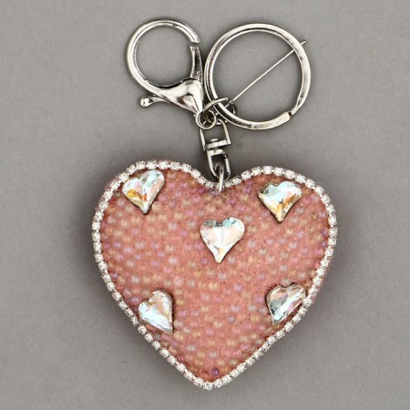 Soft toy "Volumetric Heart" with rhinestones, on a key fob, 7 cm, pink color