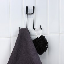The holder is universal, 14 × 15 cm, the color is black