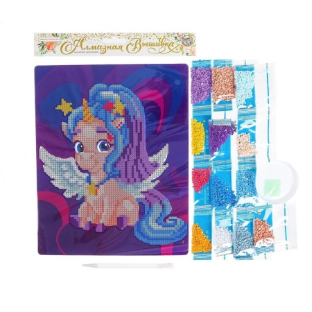 Diamond mosaic with a partial filling for children "Multi -colored unicorn", 20 x 25 cm-3
