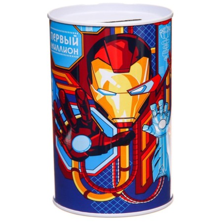 Metal piggy bank, 6.5 cm x 6.5 cm x 12 cm "First Million", Avengers-1