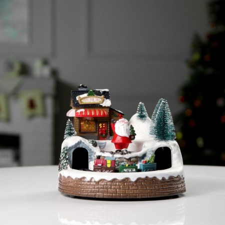 LED figure "Train and Santa Claus" 20 × 20 × 16 cm, polystone, AAX3 batteries (not complete), USB, glow warm white-1