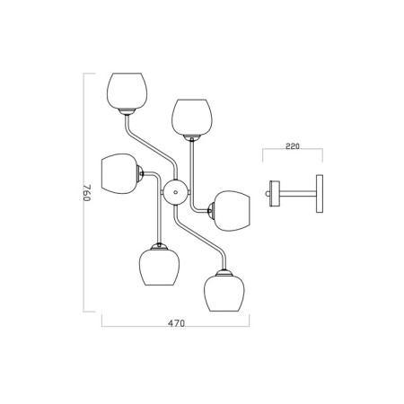 Ceiling lamp 6x40W E27, size 76x47x22 cm-3