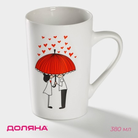 Porcelain share mug "Umbrella for two", 380 ml, white color
