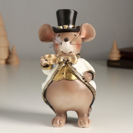Polystone souvenir "Mouse in the cylinder and white tailcoat" 8x8x16.5 cm