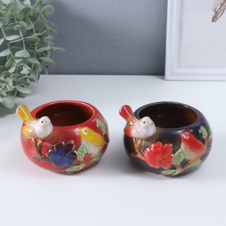 Souvenir ceramics stand "Gray bird on the bowl" MIX 11x11.5x8.5 cm