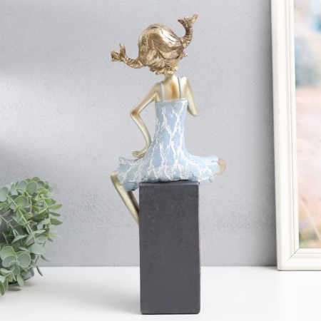 Souvenir Polystone "Girl in Cuba, with pigtails" gold with blue 16x12x37 cm-2
